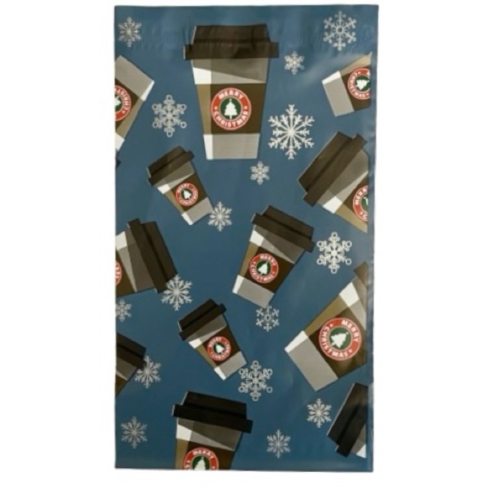 50 6x9 Christmas holiday coffee cups Poly Mailers envelopes